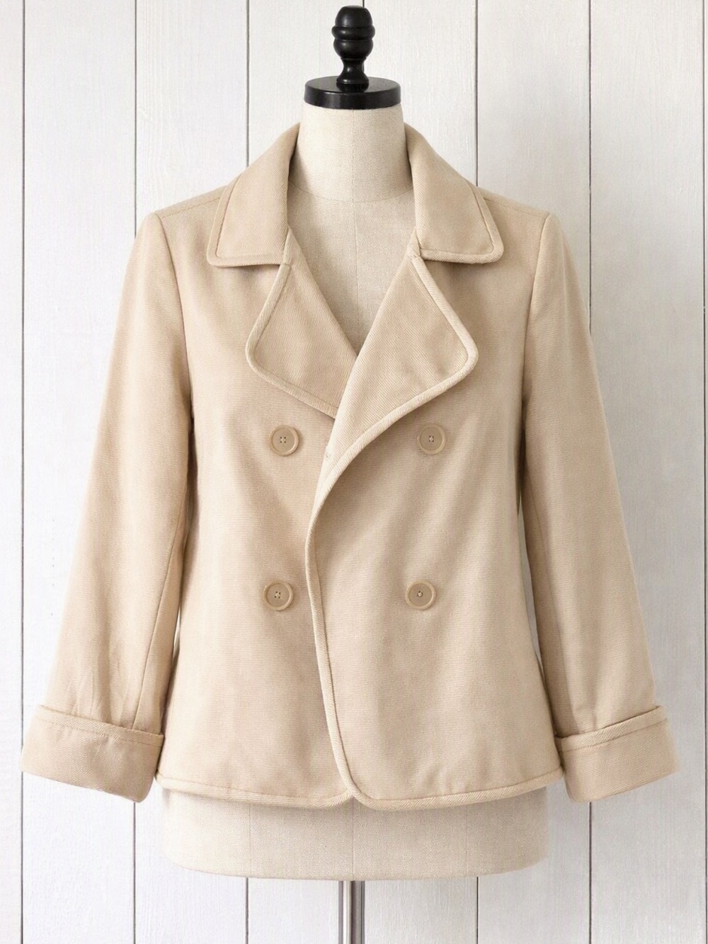 Talbots Champagne Silk Cotton Ribbed Double Breasted Blazer Jacket Size …